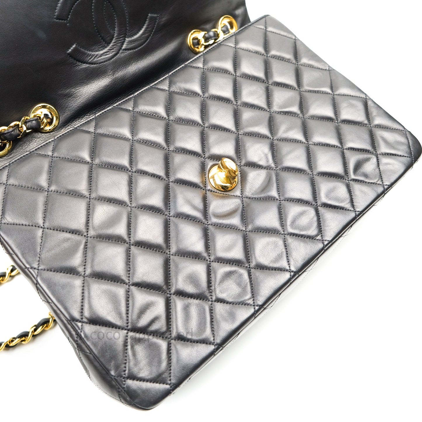 Chanel Vintage XL Jumbo Single Flap Black Lambskin 24K Gold Hardware