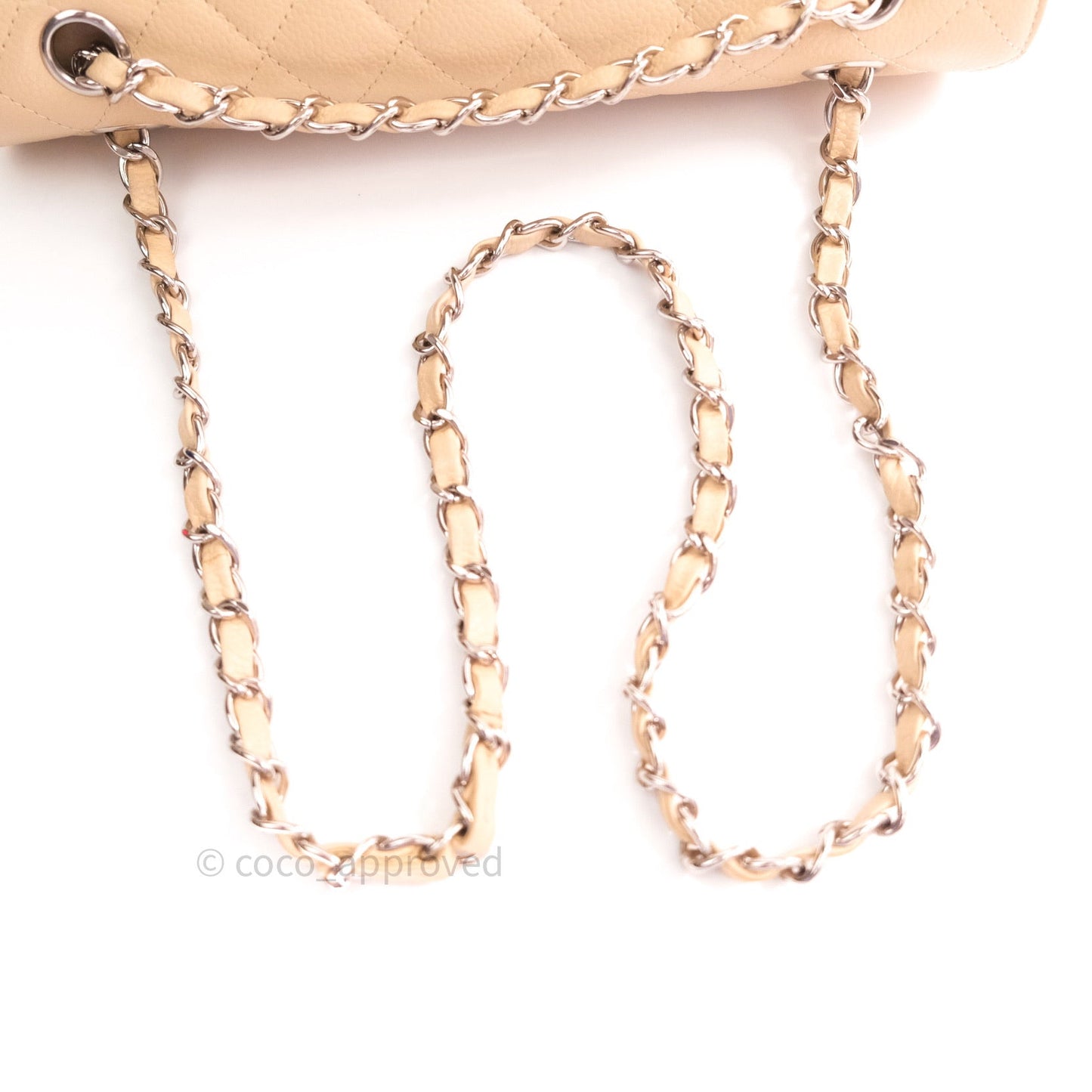 Chanel Quilted M/L Medium Double Flap Beige Clair Caviar Silver Hardware