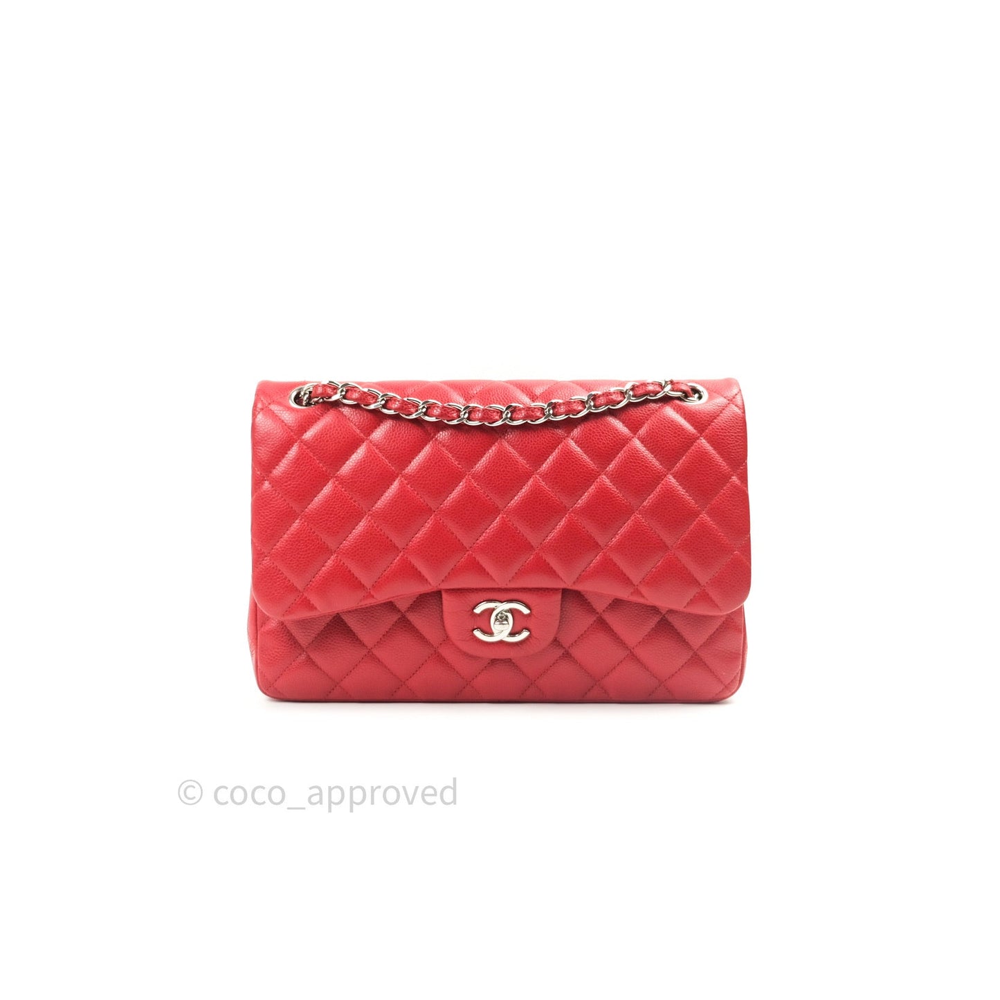 Chanel Jumbo Double Flap Red Caviar Silver Hardware⁣⁣