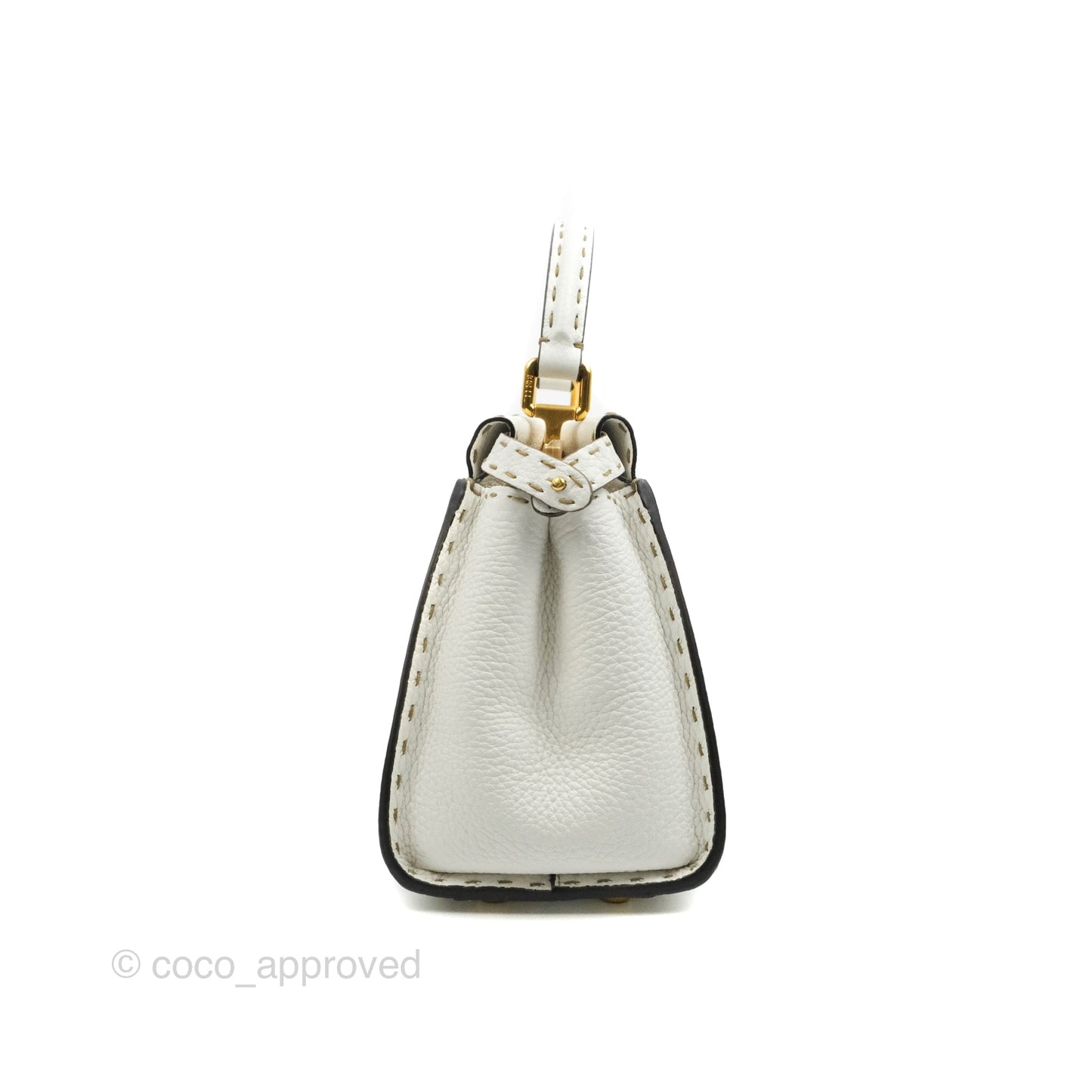 Fendi Peekaboo Mini White Grained Leather Gold Hardware