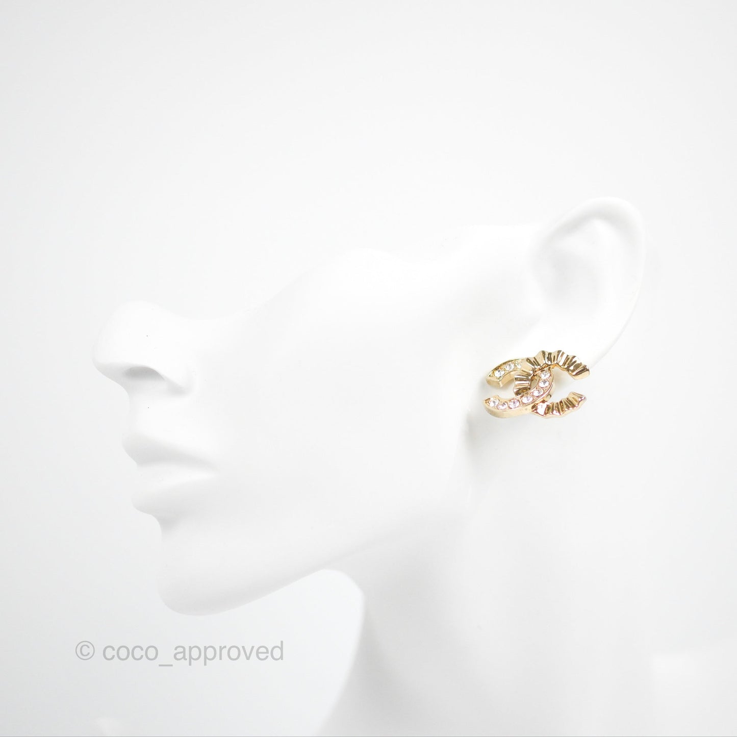 Chanel Crystal CC Wavy Earrings Light Gold Tone