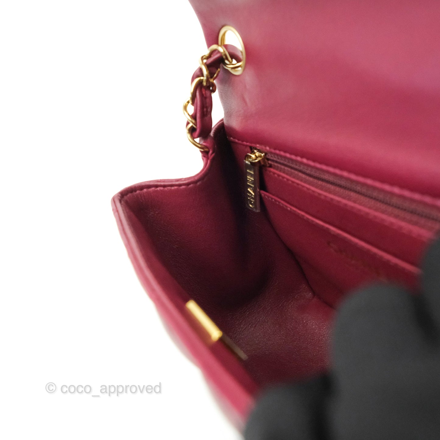 Chanel Quilted Mini Square Dark Red Burgundy Lambskin Gold Hardware 21K