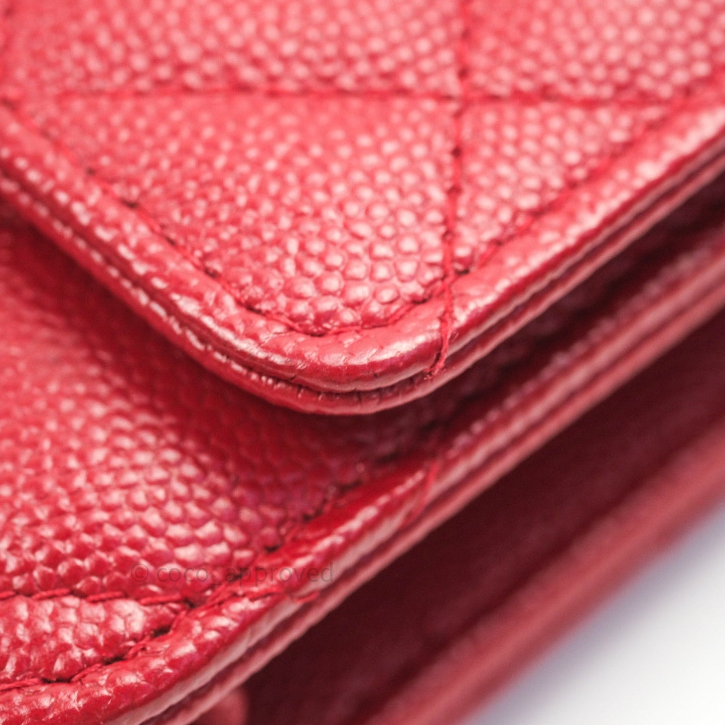 Chanel Quilted Wallet on Chain WOC Red Caviar Gold Hardware 17B