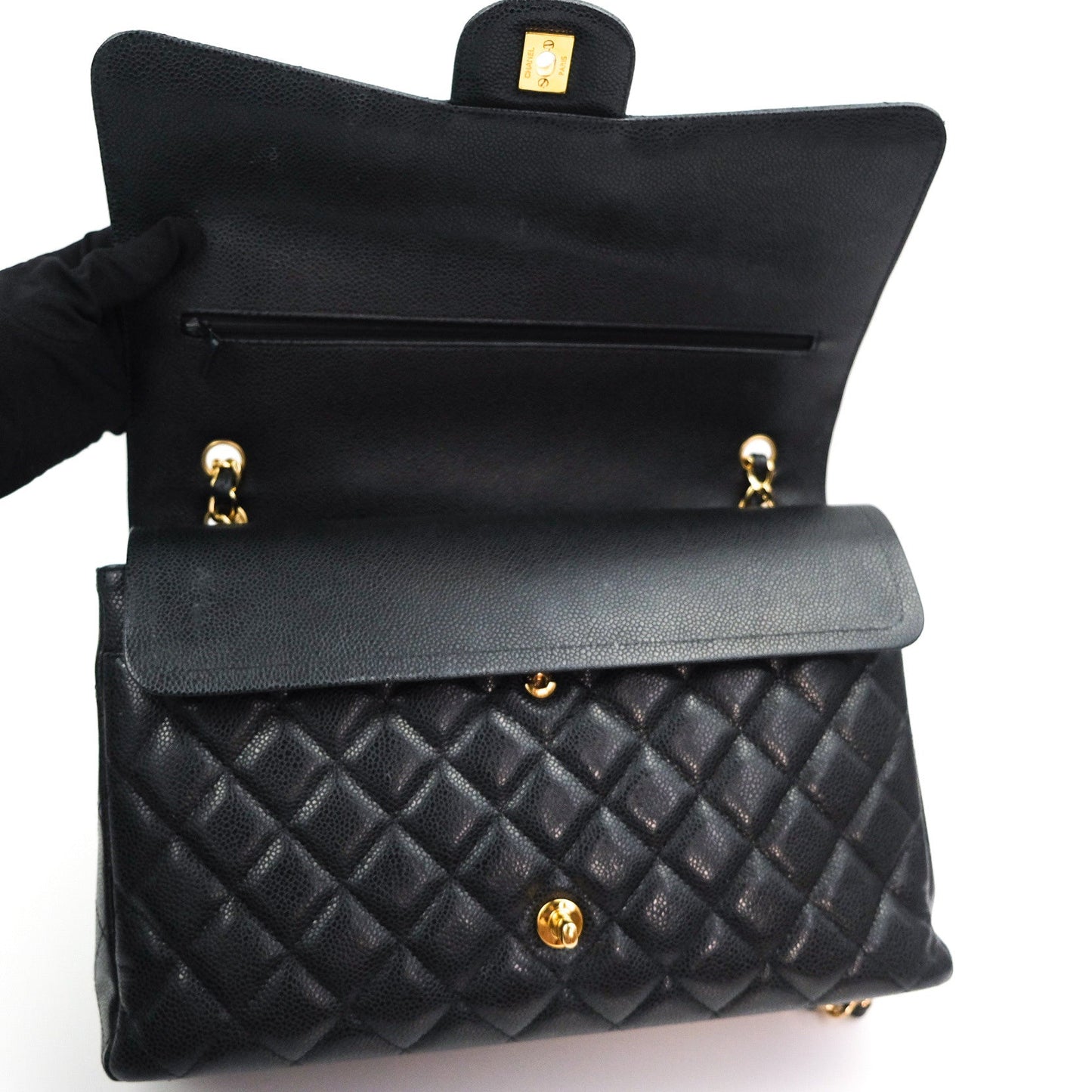 Chanel Classic Double Flap Maxi Black Caviar Gold Hardware