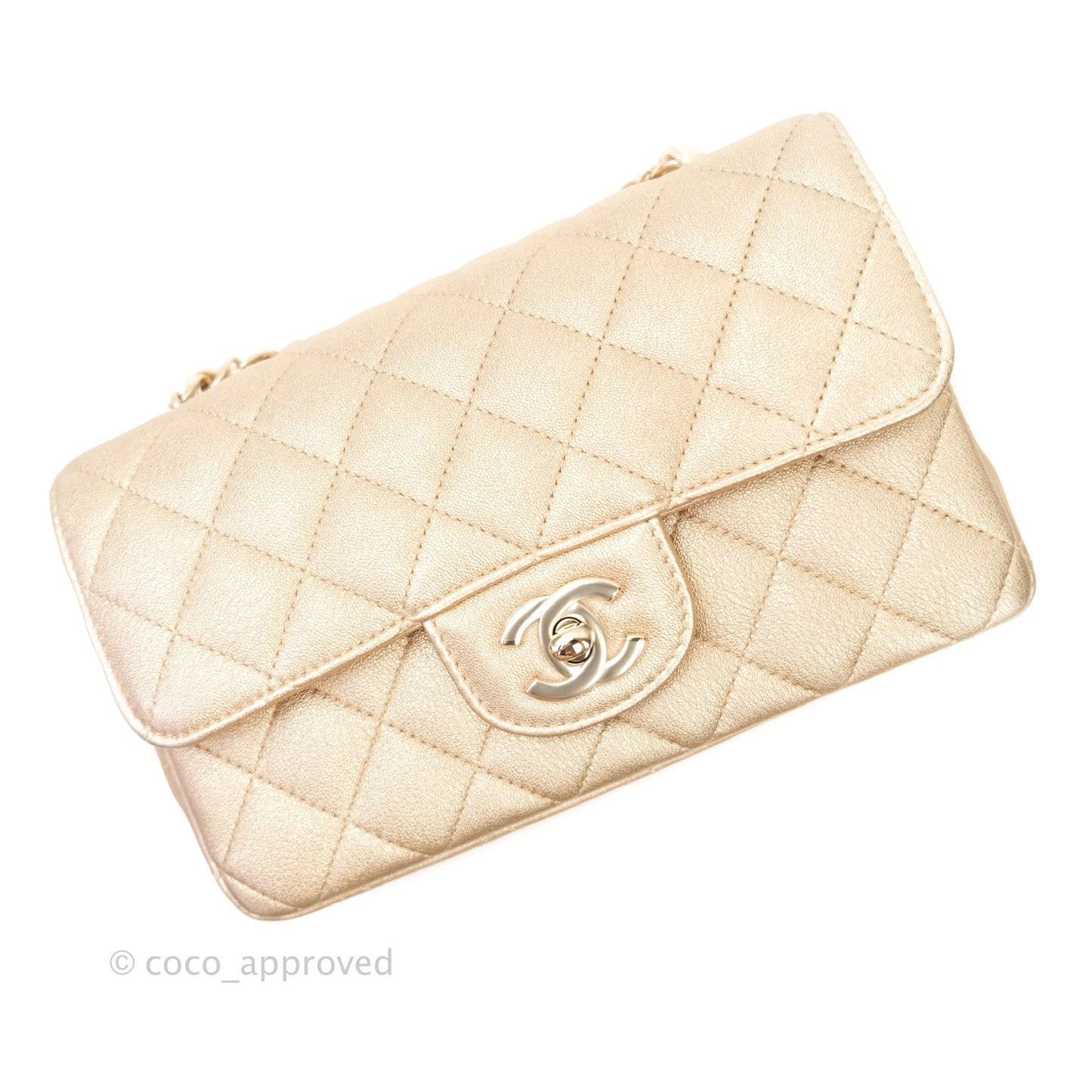 Chanel Quilted Mini Rectangular Metallic Champagne Gold Lambskin Gold Hardware