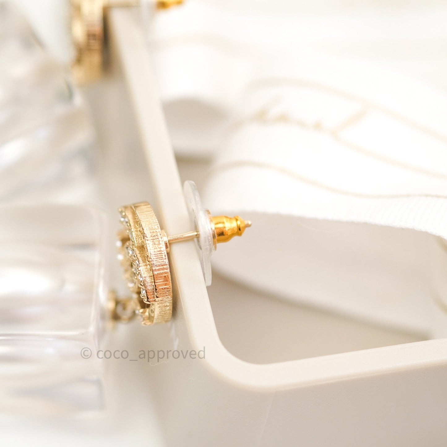 Chanel Crystal Clear Pearl Round CC Earrings