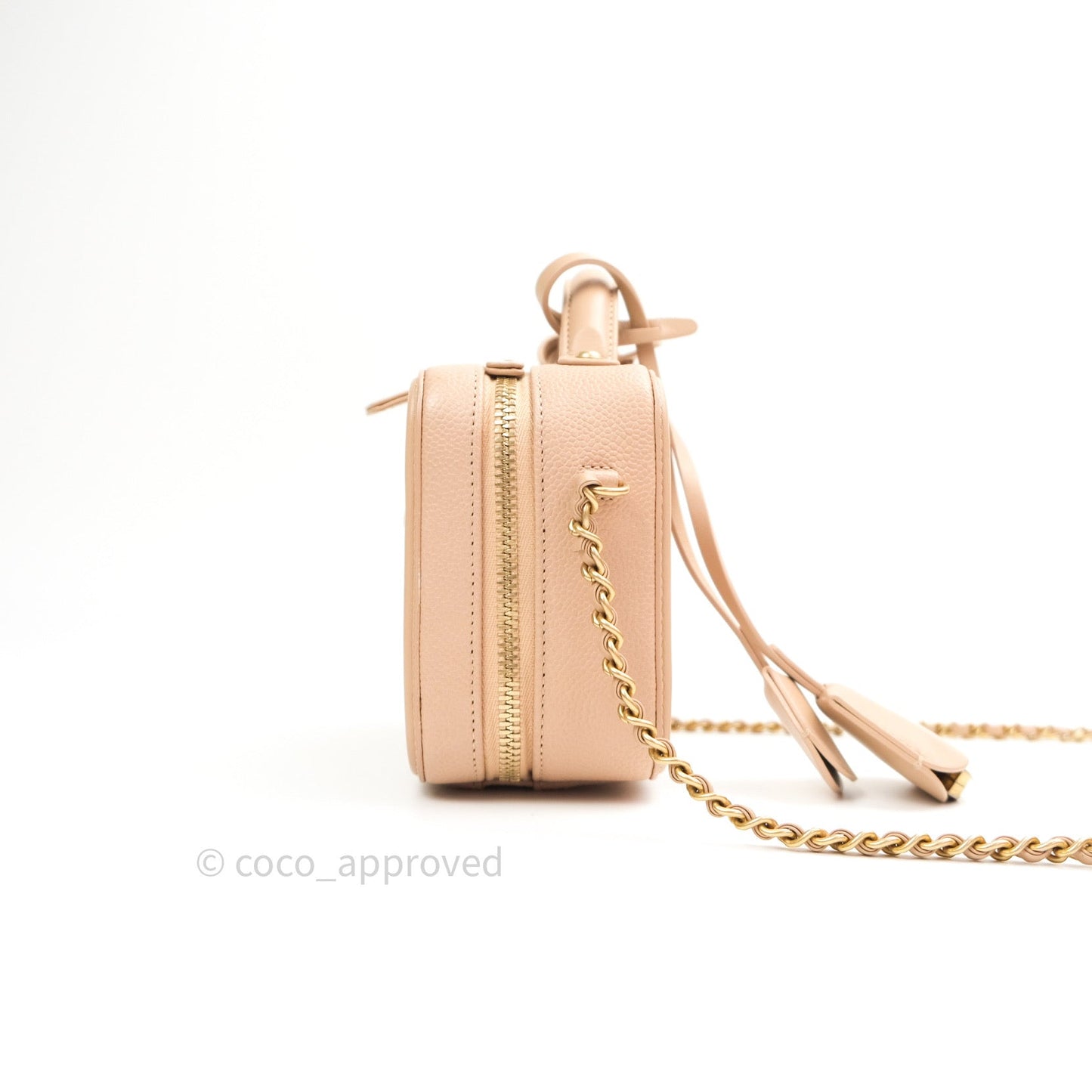 Chanel Quilted Small CC Filigree Vanity Case Beige Beige Caviar
