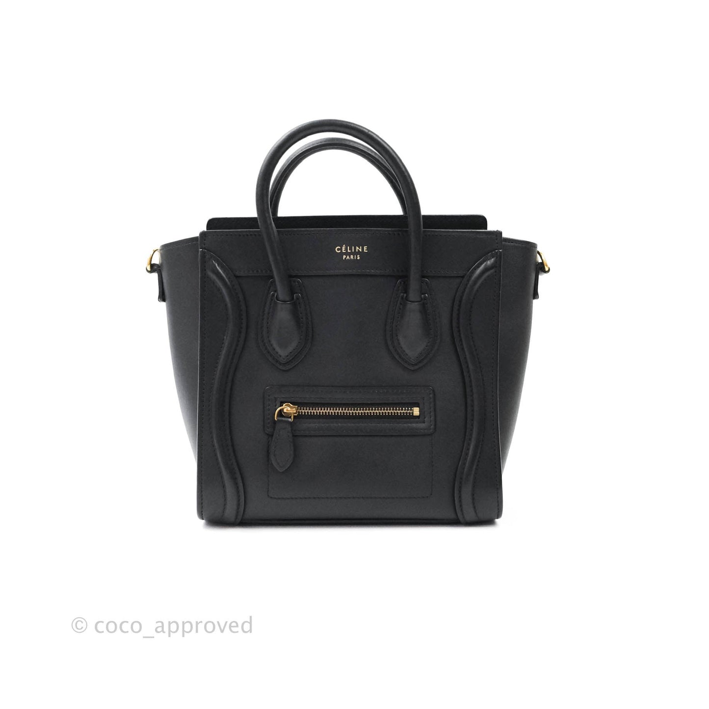 Celine Nano Luggage in Black Calfskin Antique Gold Hardware