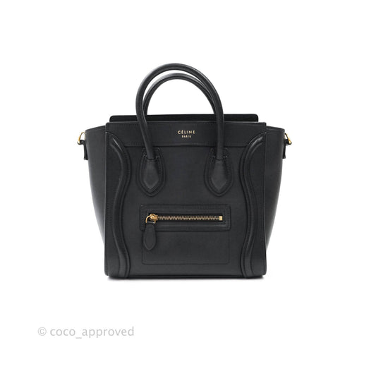 Celine Nano Luggage in Black Calfskin Antique Gold Hardware