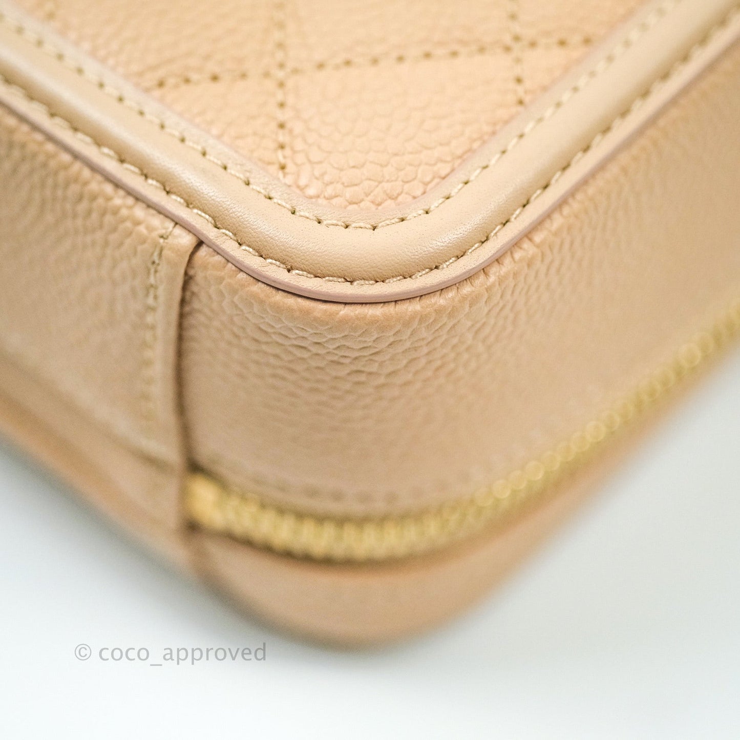 Chanel Quilted Small CC Filigree Vanity Case Beige Beige Caviar