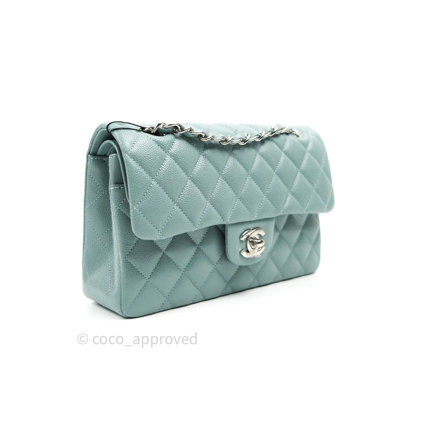 Chanel Classic Small S/M Flap Light Blue Caviar Silver Hardware 20B