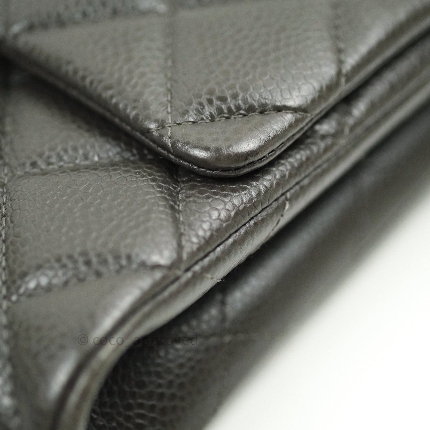 Chanel Quilted Clutch with Chain Dark Grey Caviar Leather Silver Hardware