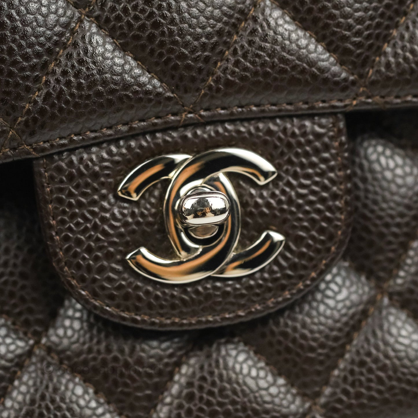 Chanel Classic M/L Medium Flap Quilted Dark Chocolate Brown Caviar Silver Hardware