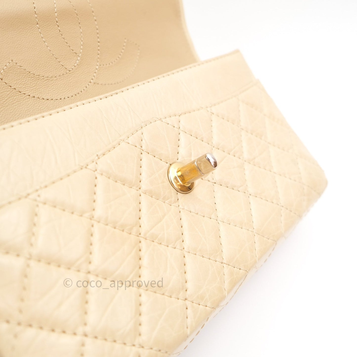 Chanel Vintage Medium Light Beige Calfskin Gold Hardware