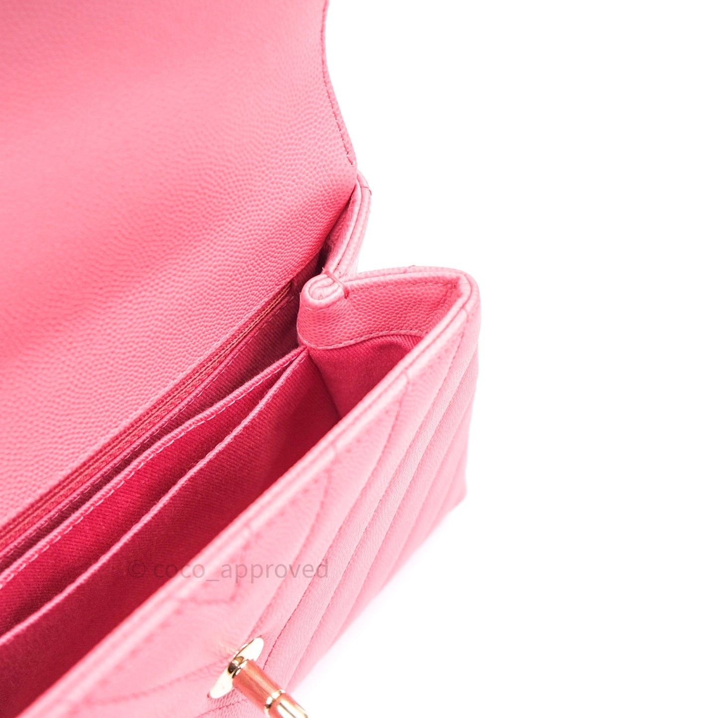 Chanel Mini Coco Handle Chevron Pink Caviar Quilted Gold Hardware