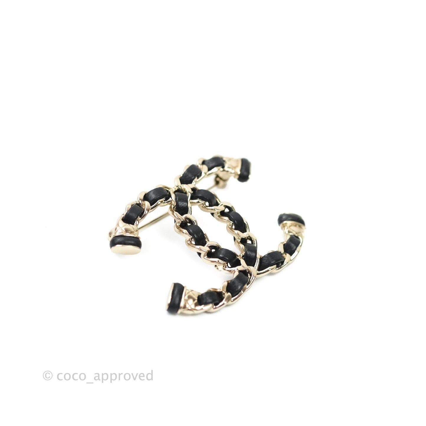 Chanel CC Black Lambskin Brooch in Gold Tone 21S