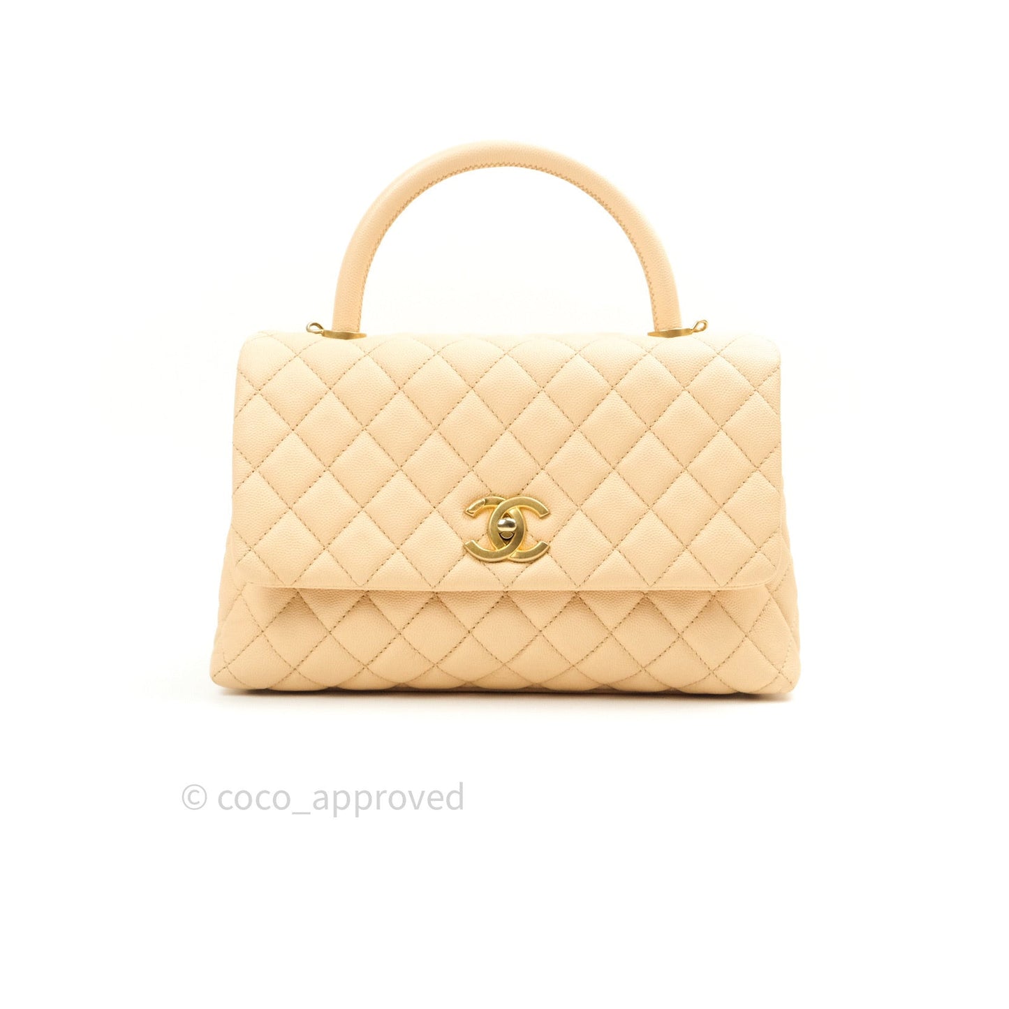 Chanel Small Coco Handle Quilted Beige Caviar Gold Hardware