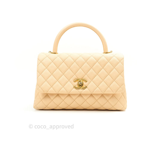 Chanel Small Coco Handle Quilted Beige Caviar Gold Hardware