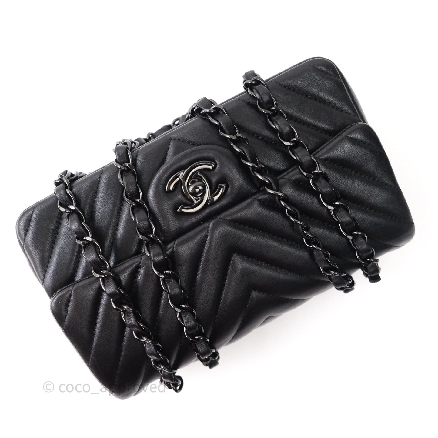 Chanel Quilted Mini Rectangular Black Chevron Lambskin So Black Hardware