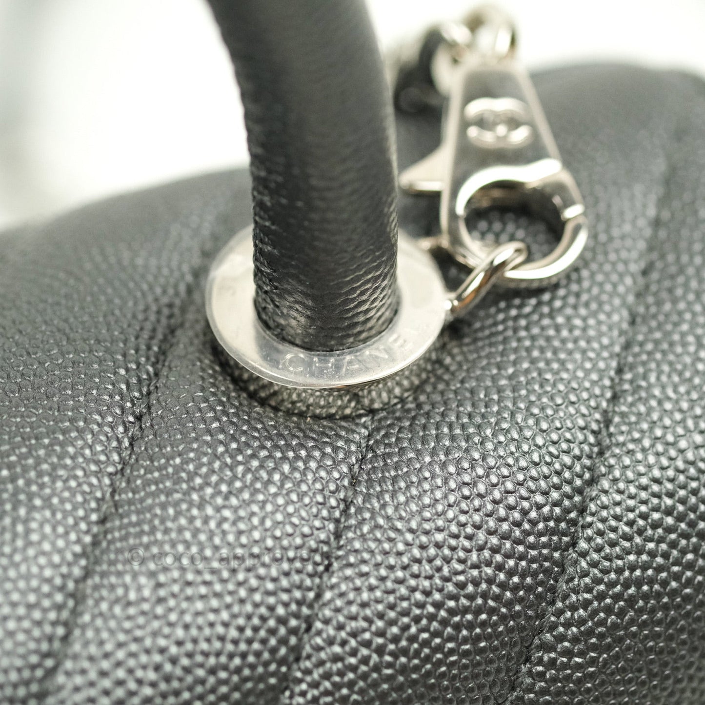 Chanel Coco Handle Chevron Mini Dark Grey Caviar Quilted Dark Silver Hardware