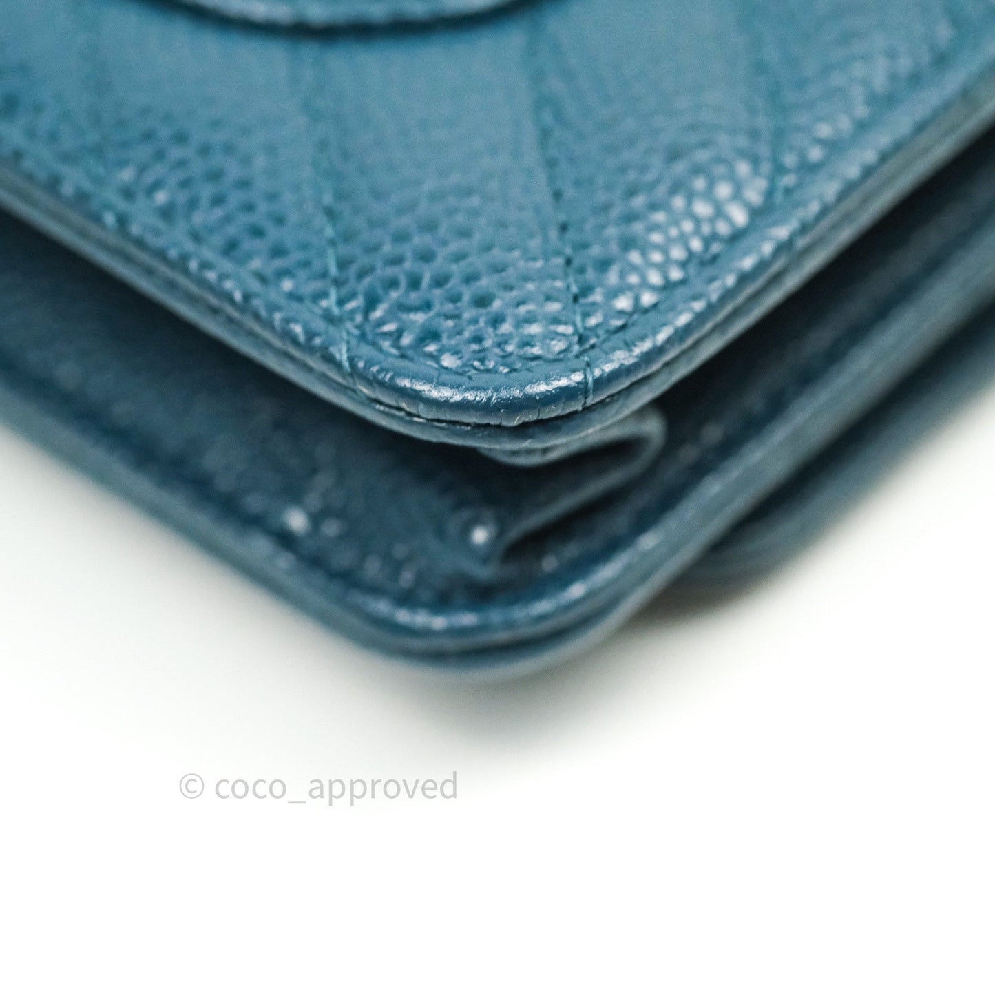 Chanel Chevron Wallet on Chain WOC Blue Caviar Silver Hardware