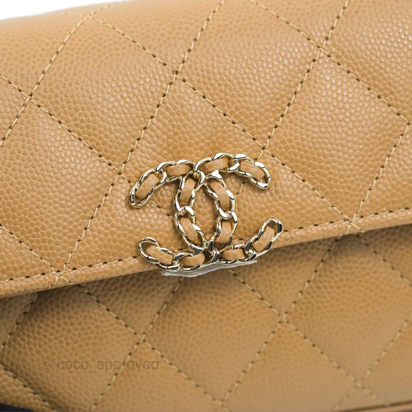 Chanel Top Handle Clutch with Chain Dark Beige Caviar Light Gold Hardware 23P