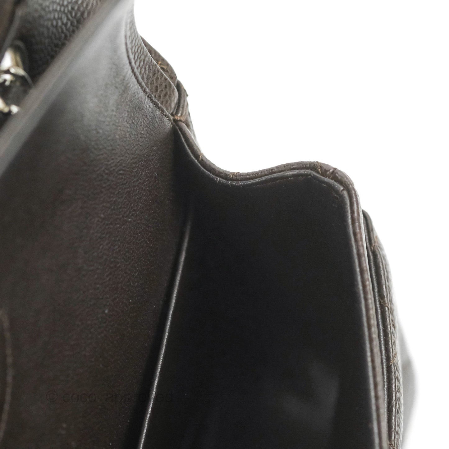 Chanel Classic M/L Medium Flap Quilted Dark Chocolate Brown Caviar Silver Hardware
