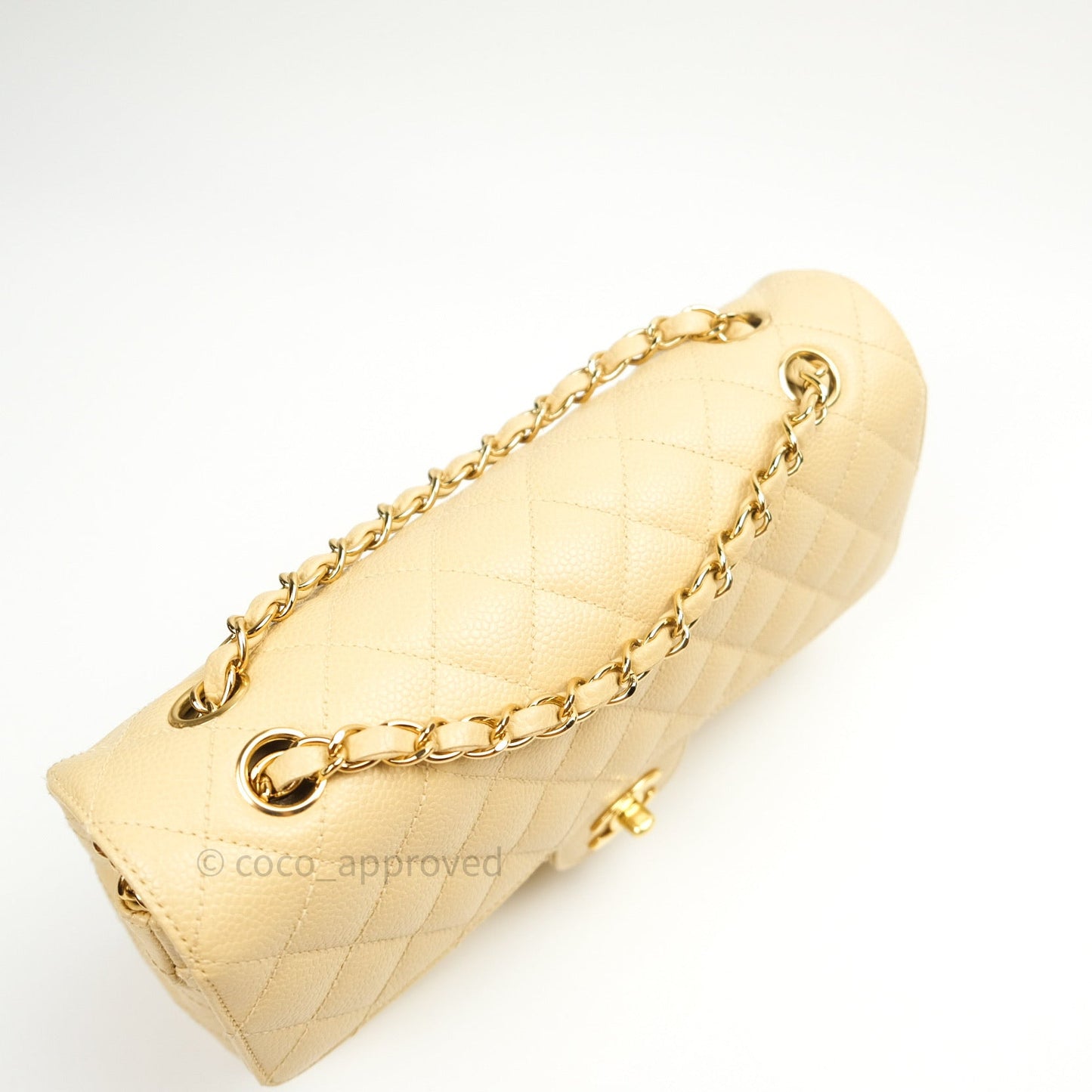 Chanel Vintage Classic Double Flap M/L Beige Caviar 24K Gold Hardware