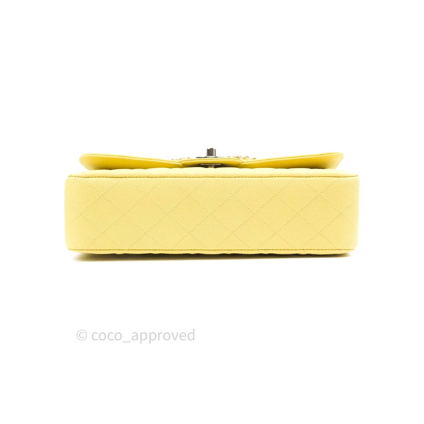 Chanel Classic M/L Medium Double Flap Bag Light Yellow Caviar Silver Hardware