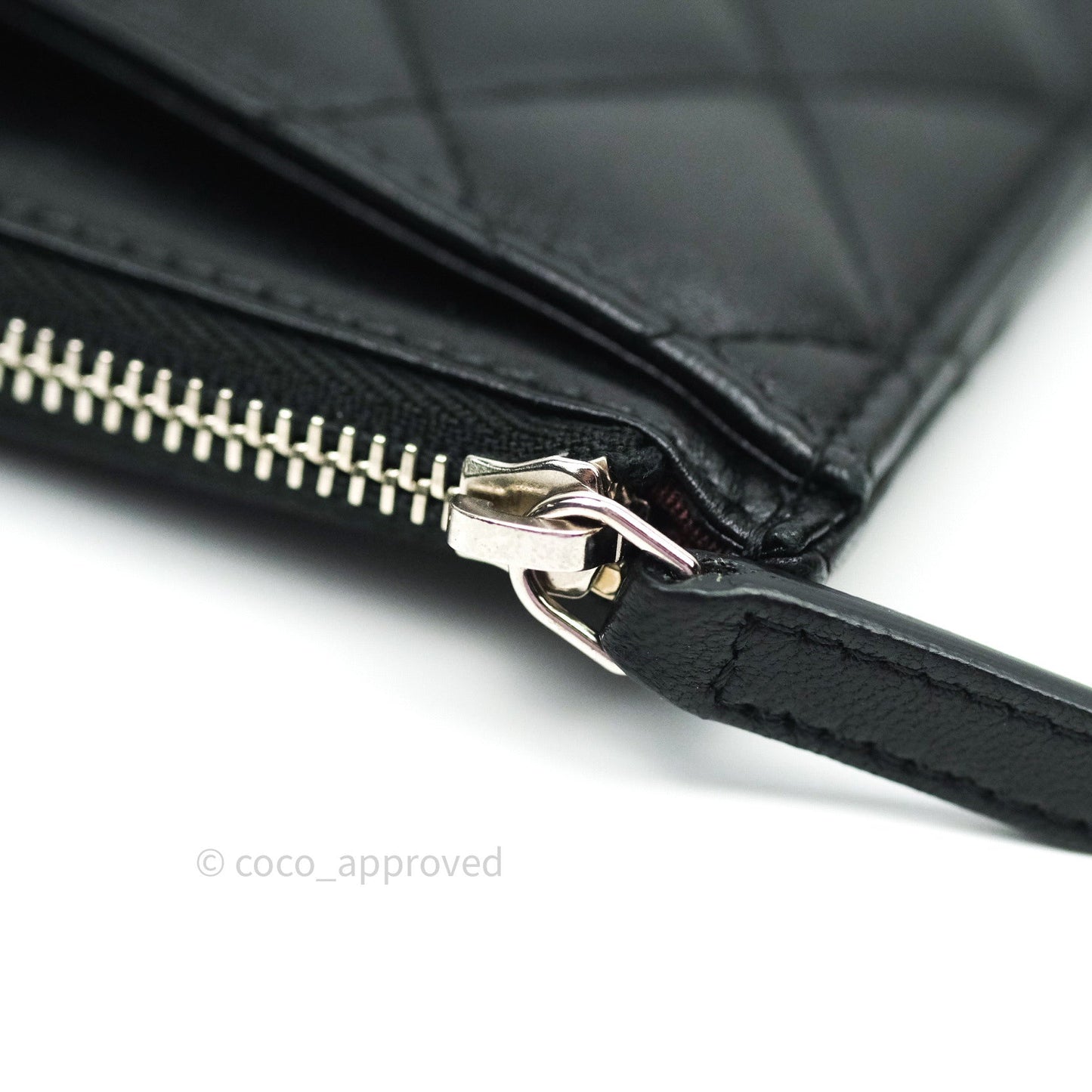 Chanel O Case Phone Case Pouch Card Holder Black Lambskin Silver Hardware