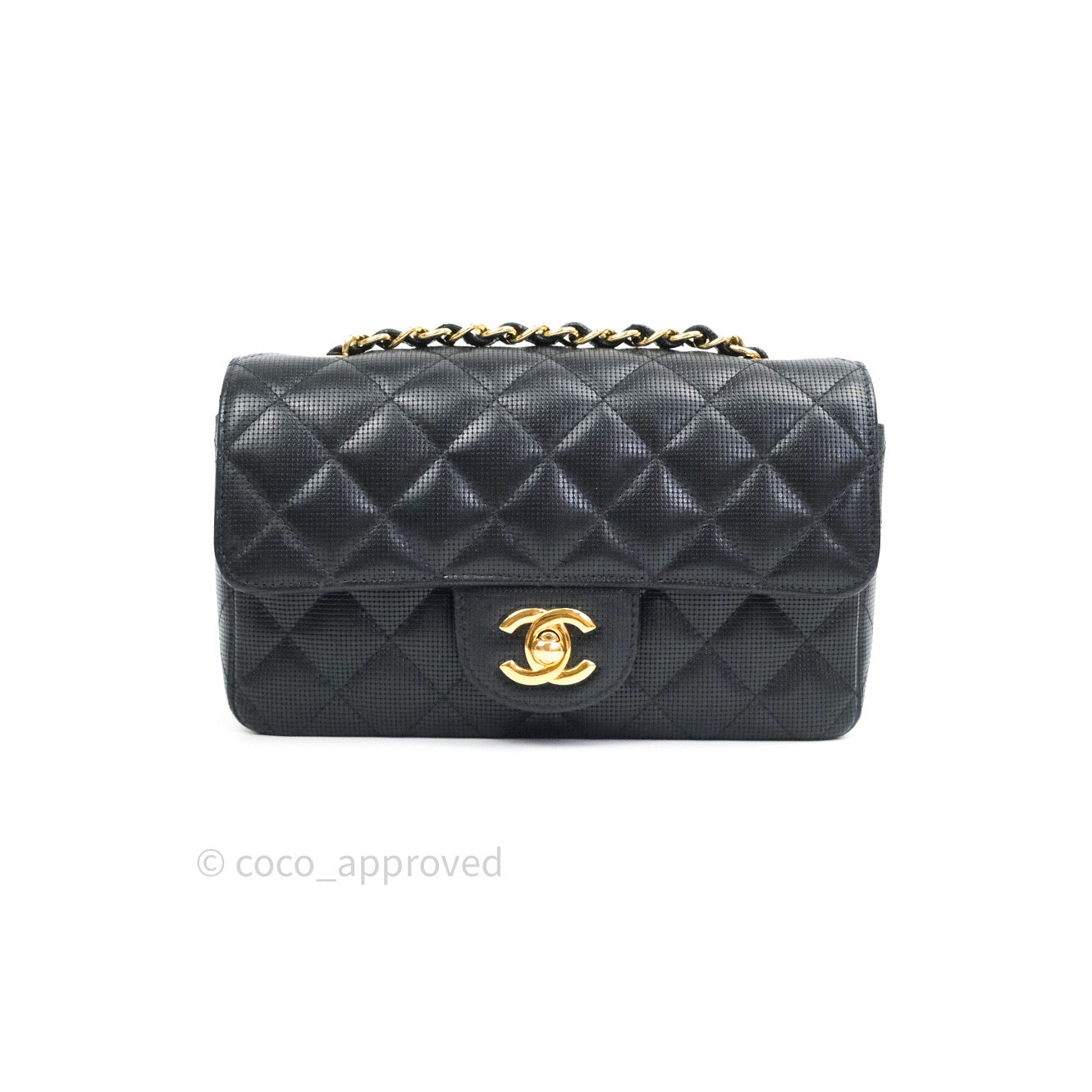 Chanel Metallic Calfskin Quilted Pixel Effect Mini Rectangular Flap Black Gold Hardware