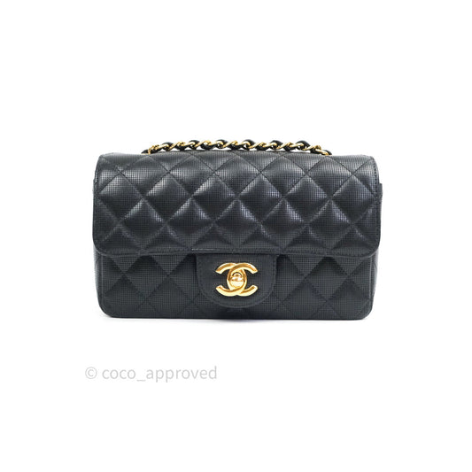 Chanel Metallic Calfskin Quilted Pixel Effect Mini Rectangular Flap Black Gold Hardware