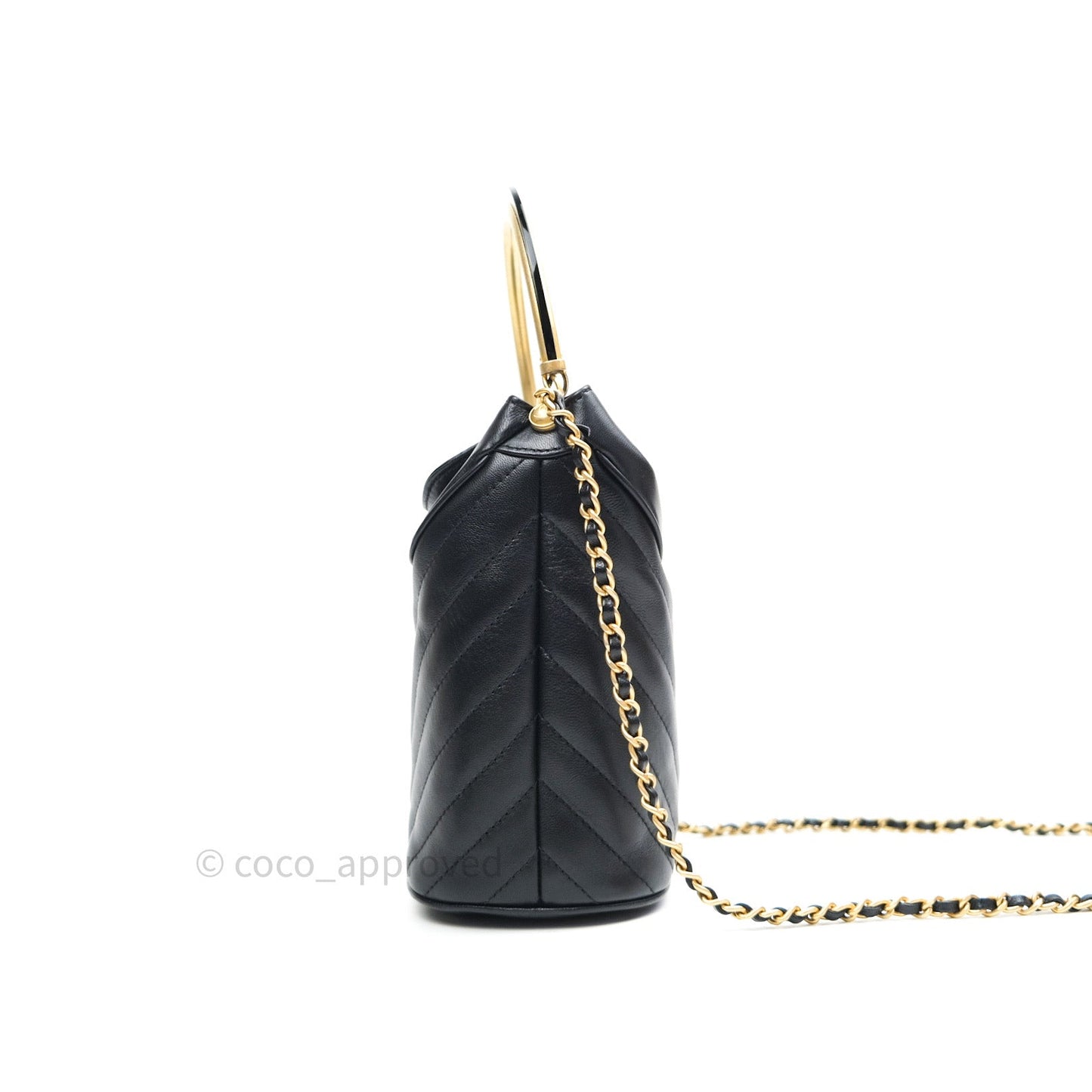Chanel Chic Bucket Bag Black Lambskin Chevron Quilted With Handle