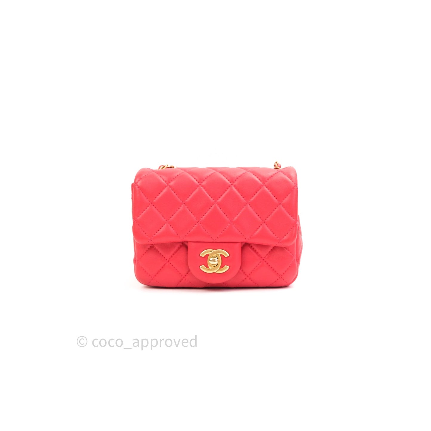 Chanel Mini Square Pearl Crush Quilted Red Lambskin Gold Hardware