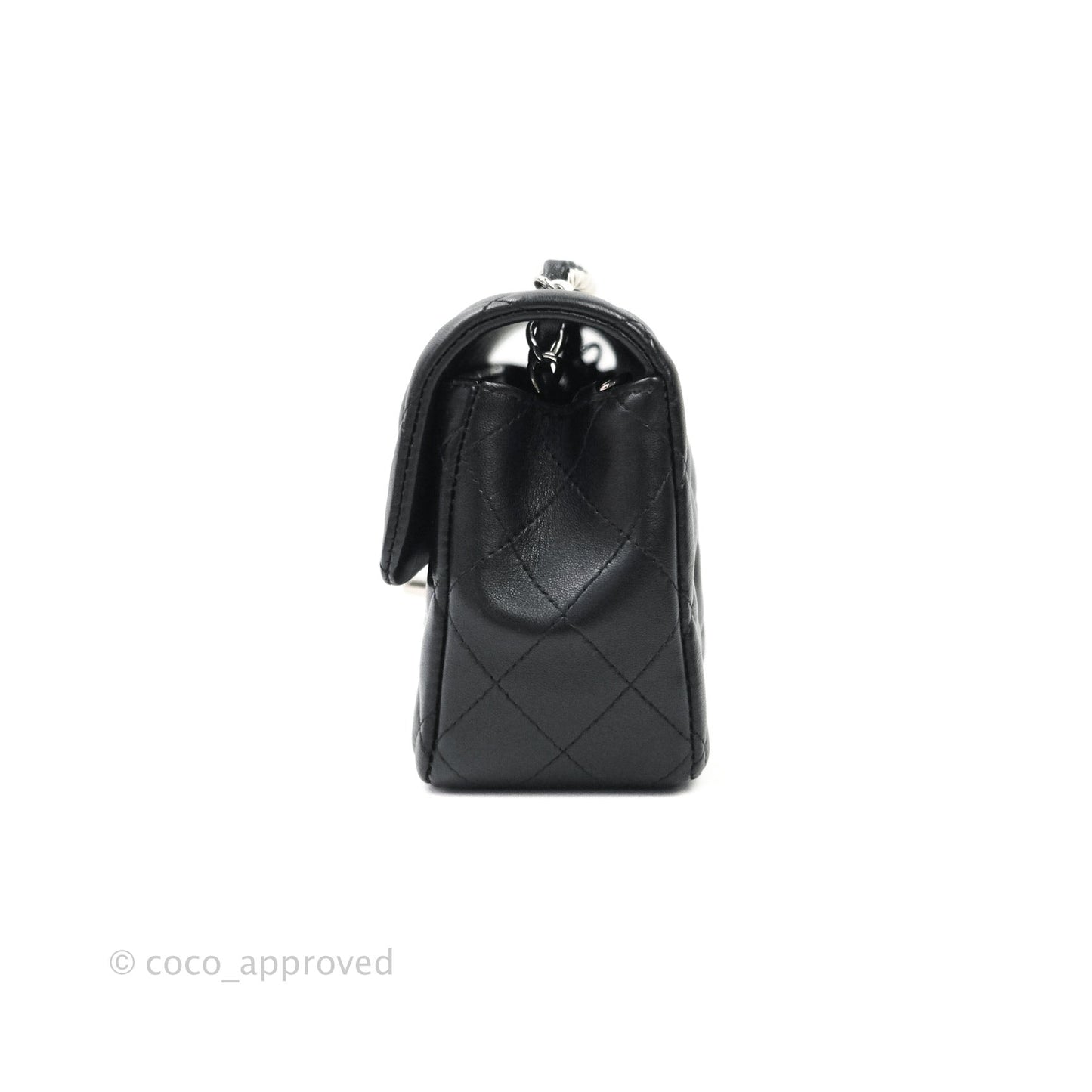Chanel Quilted Mini Rectangular Black Lambskin Silver Hardware