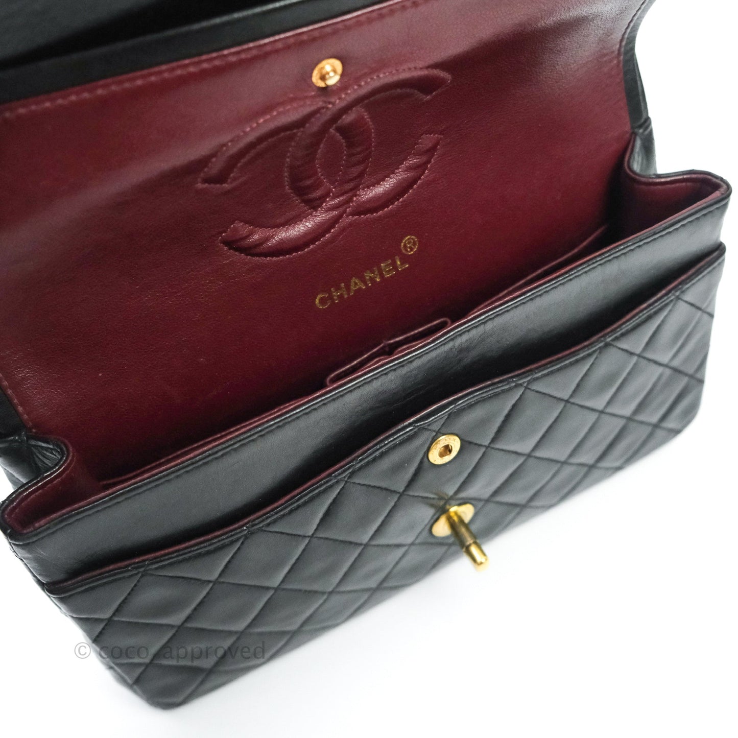 Chanel Vintage M/L Medium Double Flap Bag Black Lambskin 24K Gold Hardware