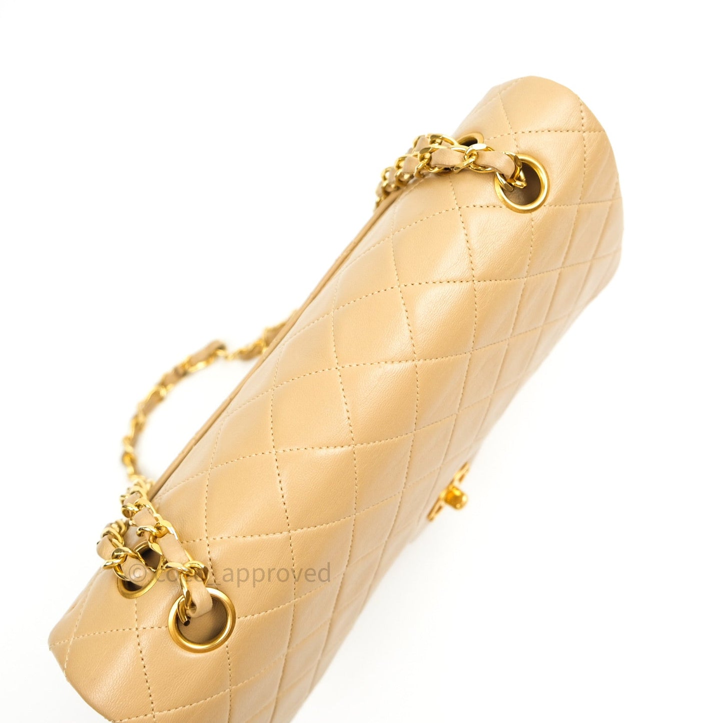 Chanel Vintage Classic Double Flap M/L Beige Lambskin 24K Gold Hardware