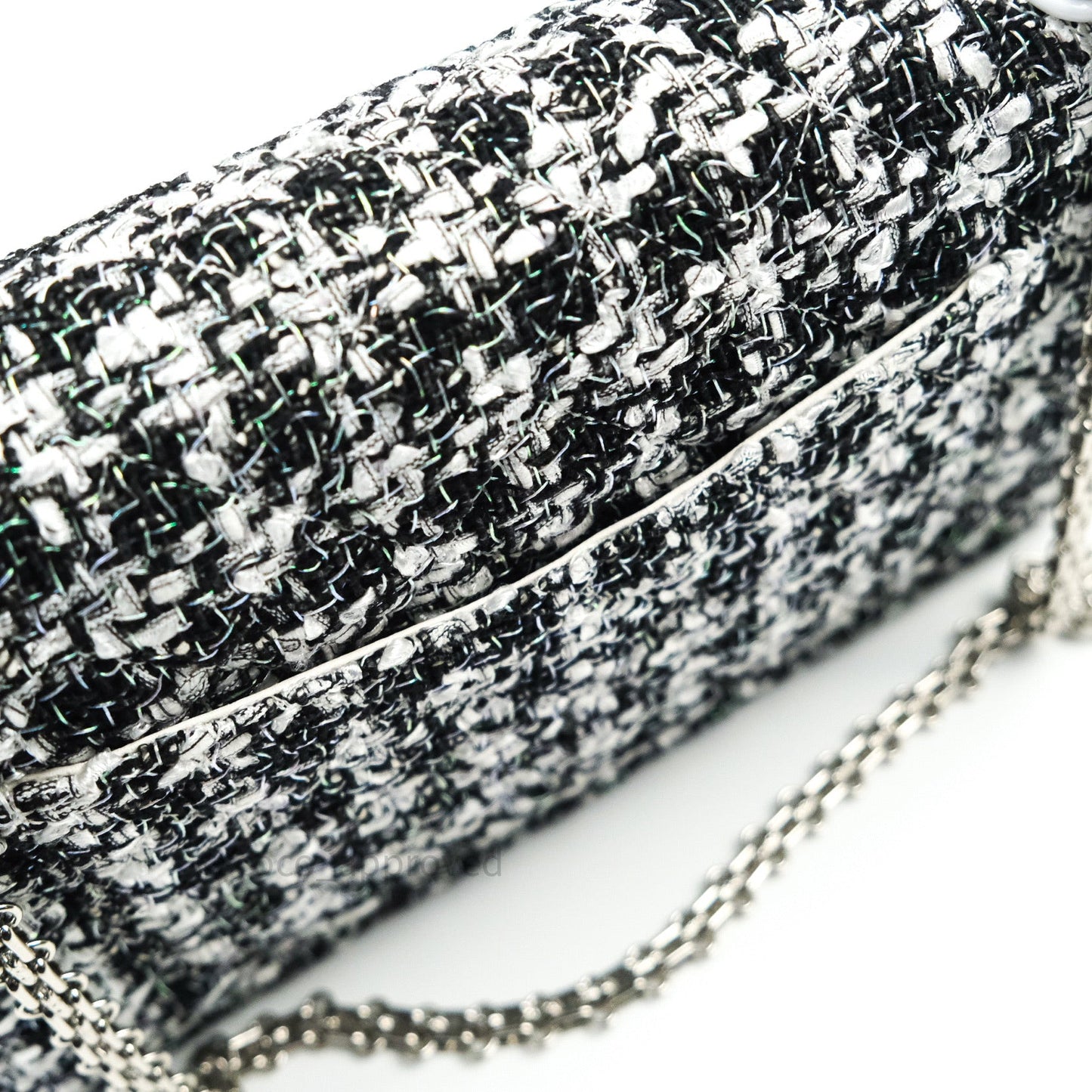 Chanel Reissue Quilted Tweed Black White Enamel Silver Hardware 226