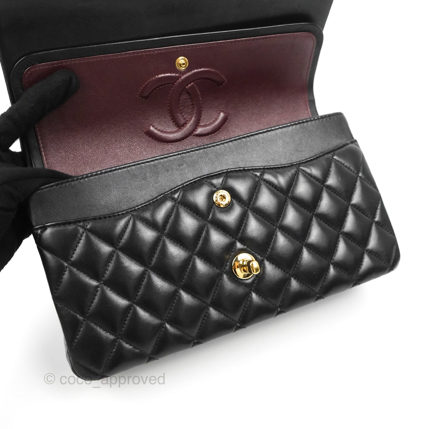 Chanel Classic M/L Medium Flap Quilted Black Lambskin Gold Hardware