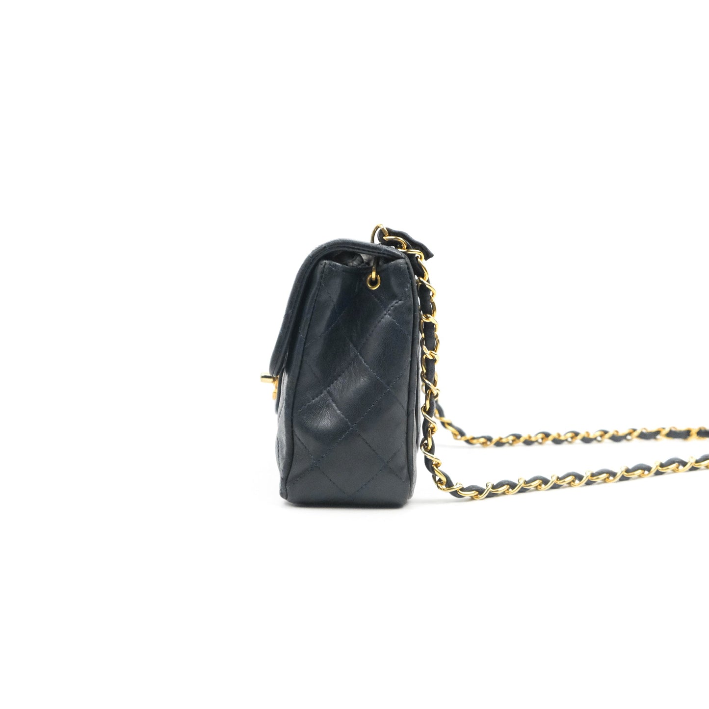 Chanel Vintage Mini Square Navy Lambskin 24K Gold Hardware