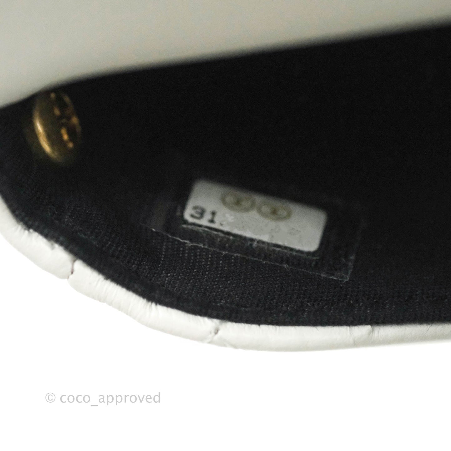 Chanel Flap Card Holder With Pearl Chain White Calfskin Aged Gold Hardware