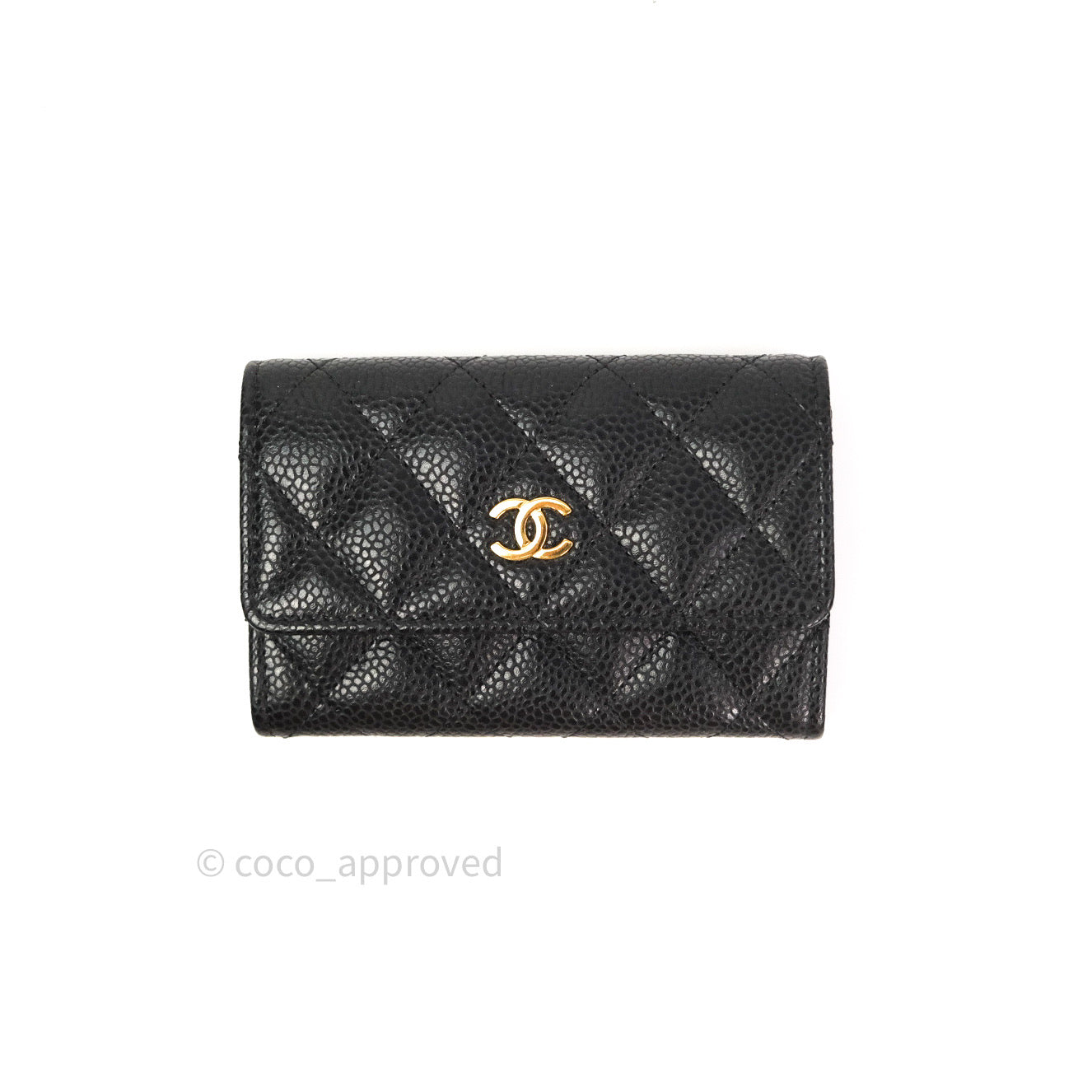 Chanel Card Holder Snap Button Black Caviar Gold Hardware