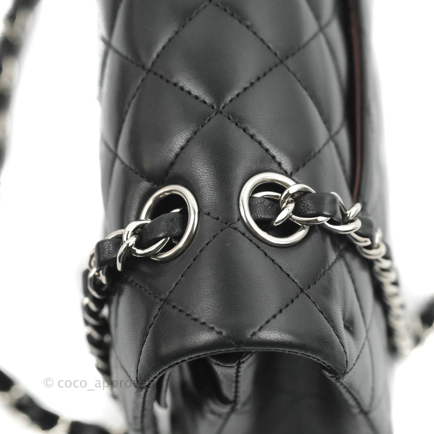 Chanel Classic M/L Medium Flap Quilted Black Lambskin Silver Hardware