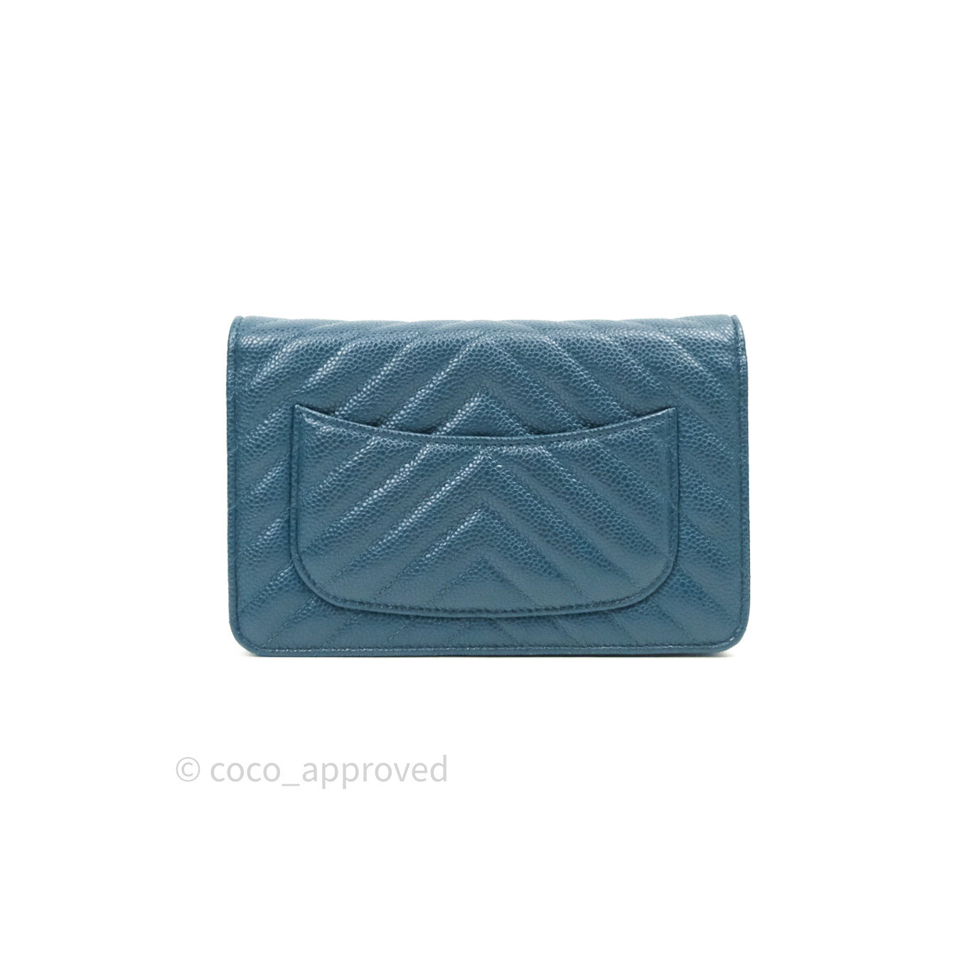 Chanel Chevron Wallet on Chain WOC Blue Caviar Silver Hardware