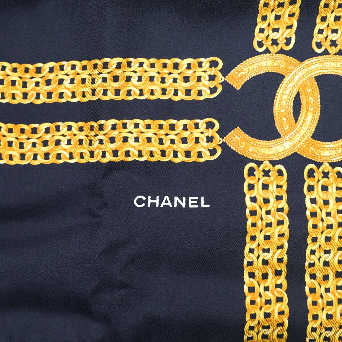 Chanel Square Silk Scarf Gold and Navy