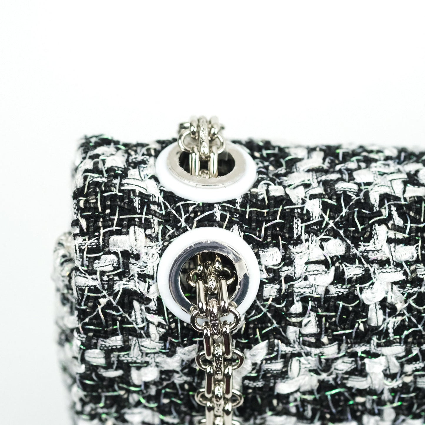 Chanel Reissue Quilted Tweed Black White Enamel Silver Hardware 226