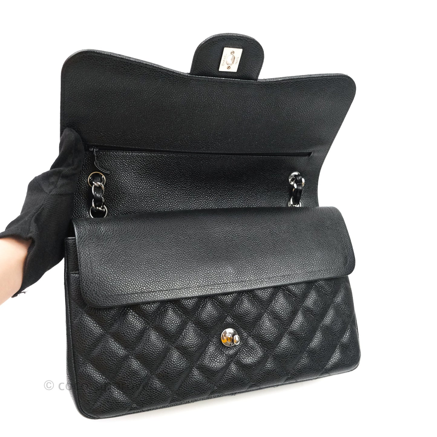 Chanel Jumbo Double Flap Black Caviar Silver Hardware⁣⁣
