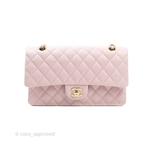 Chanel Classic M/L Medium Double Flap Bag Light Pink Caviar Gold Hardware