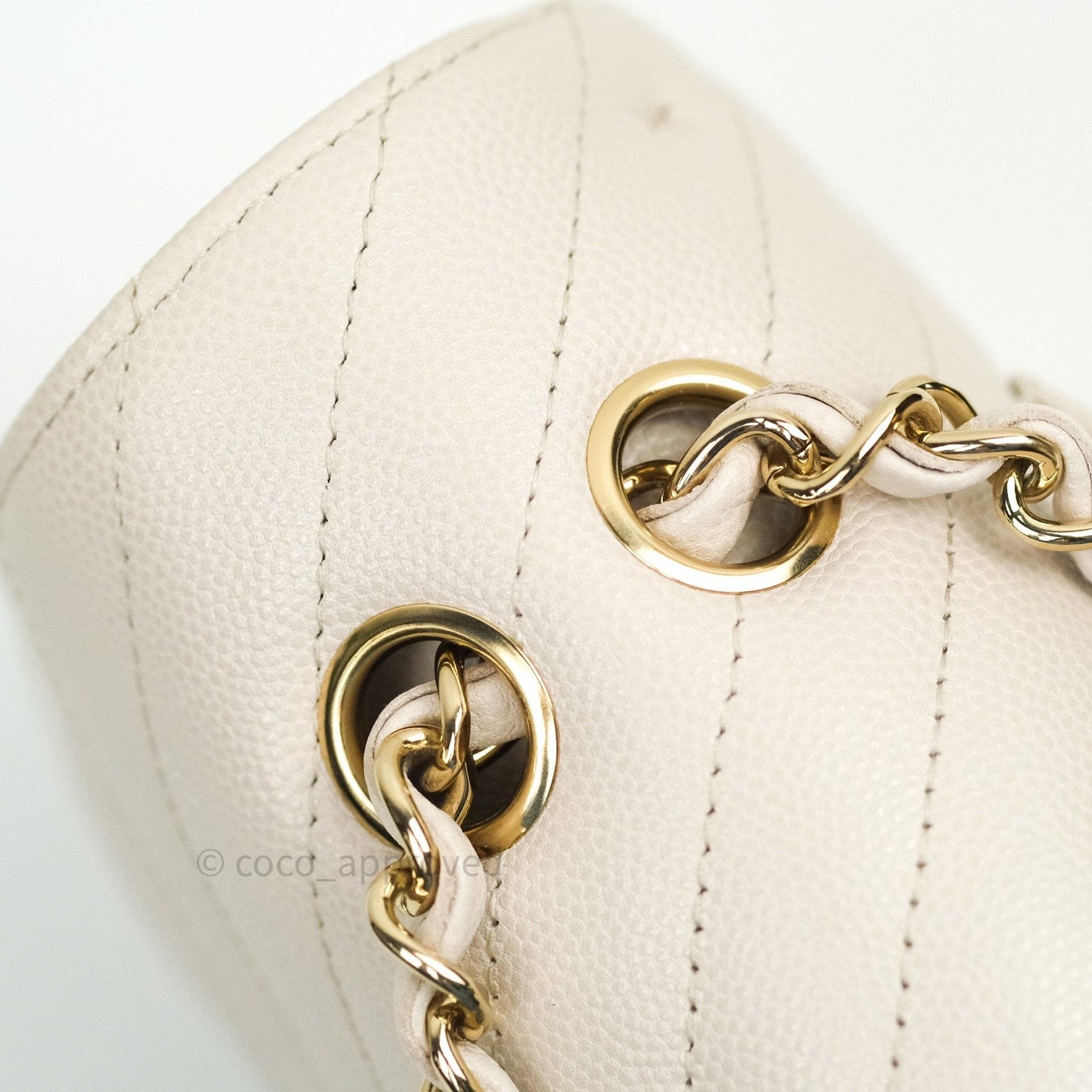Chanel Classic M/L Medium Double Flap Chevron Ivory Caviar Gold Hardware