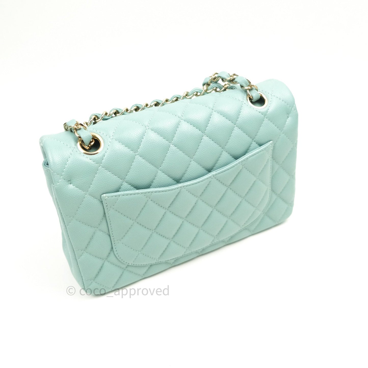 Chanel Classic Small S/M Flap Tiffany Blue Caviar Light Gold Hardware